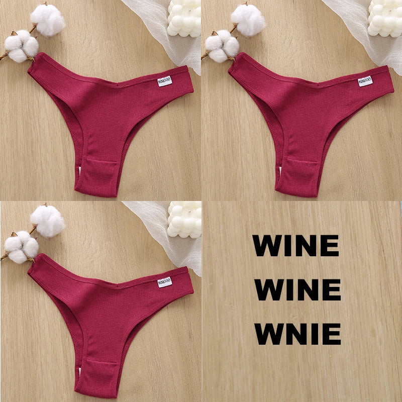 FINETOO 3PCS Women Cotton Lingerie Female Thongs Sexy Underwear Low-Rise Underpant Women's Panties Brazilian Pants Bikini Briefs