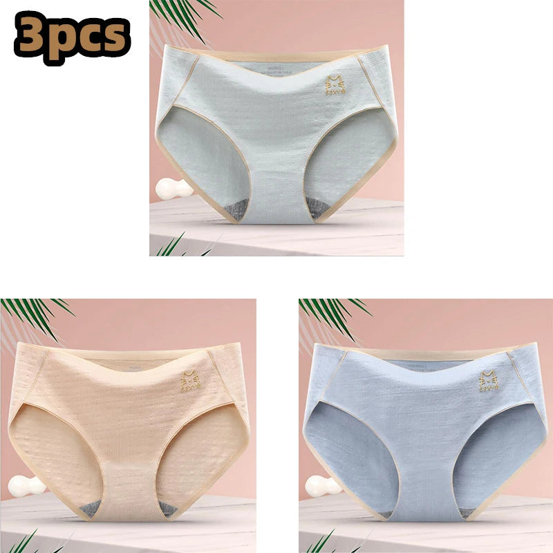 3 Pcs/lot Women's Sexy Underpants Soft Cotton Panties Girls Solid Color Briefs Striped Panty Sexy Lingerie Female Underwear