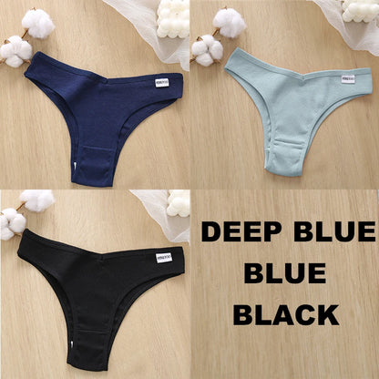 FINETOO 3PCS Women Cotton Lingerie Female Thongs Sexy Underwear Low-Rise Underpant Women's Panties Brazilian Pants Bikini Briefs