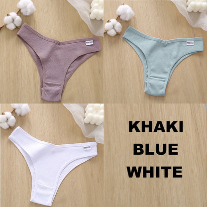 FINETOO 3PCS Women Cotton Lingerie Female Thongs Sexy Underwear Low-Rise Underpant Women's Panties Brazilian Pants Bikini Briefs