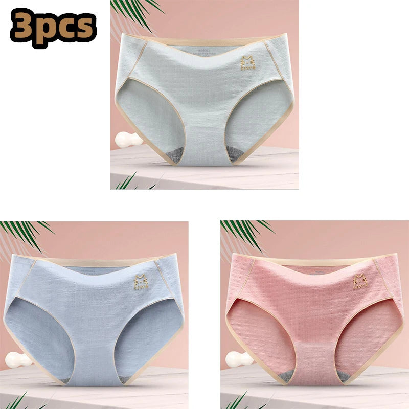 3 Pcs/lot Women's Sexy Underpants Soft Cotton Panties Girls Solid Color Briefs Striped Panty Sexy Lingerie Female Underwear