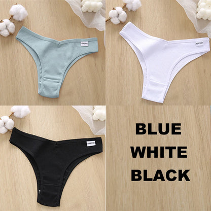 FINETOO 3PCS Women Cotton Lingerie Female Thongs Sexy Underwear Low-Rise Underpant Women's Panties Brazilian Pants Bikini Briefs