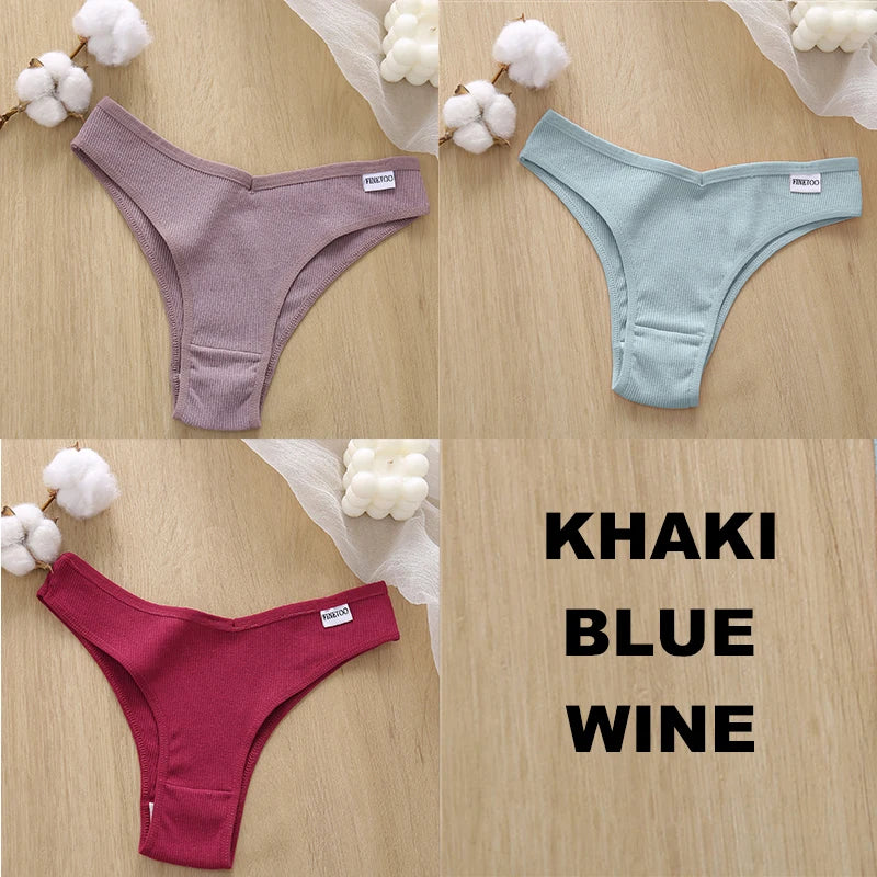 FINETOO 3PCS Women Cotton Lingerie Female Thongs Sexy Underwear Low-Rise Underpant Women's Panties Brazilian Pants Bikini Briefs