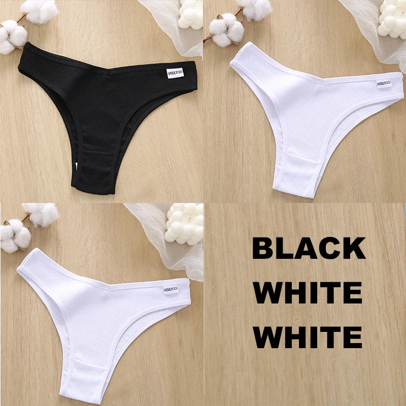 FINETOO 3PCS Women Cotton Lingerie Female Thongs Sexy Underwear Low-Rise Underpant Women's Panties Brazilian Pants Bikini Briefs