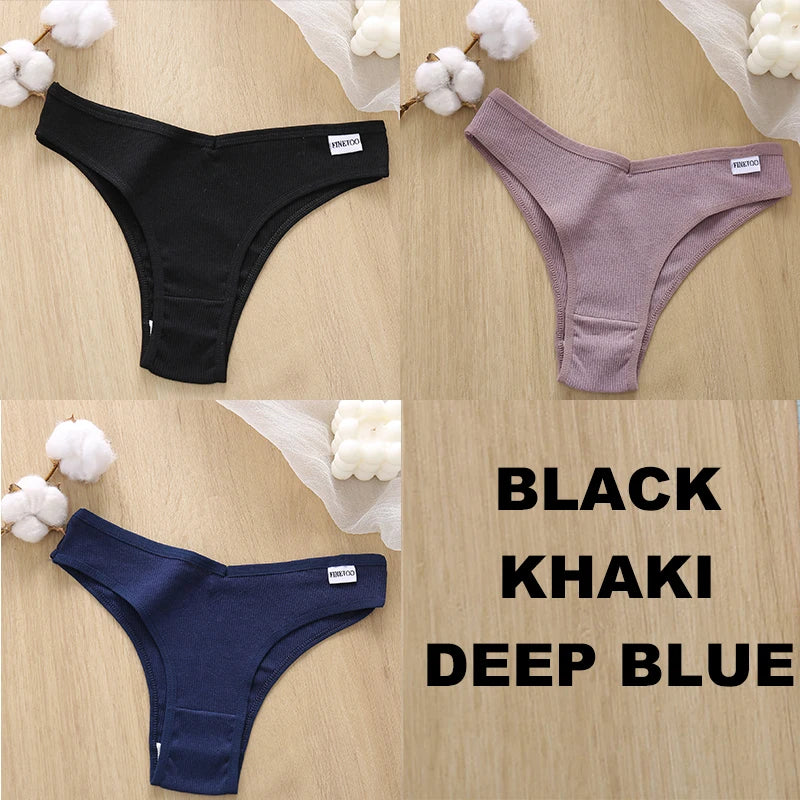 FINETOO 3PCS Women Cotton Lingerie Female Thongs Sexy Underwear Low-Rise Underpant Women's Panties Brazilian Pants Bikini Briefs