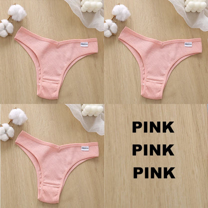 FINETOO 3PCS Women Cotton Lingerie Female Thongs Sexy Underwear Low-Rise Underpant Women's Panties Brazilian Pants Bikini Briefs