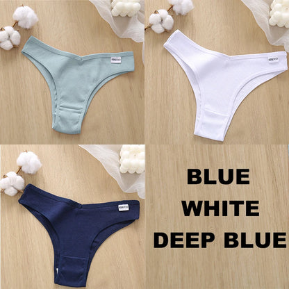 FINETOO 3PCS Women Cotton Lingerie Female Thongs Sexy Underwear Low-Rise Underpant Women's Panties Brazilian Pants Bikini Briefs