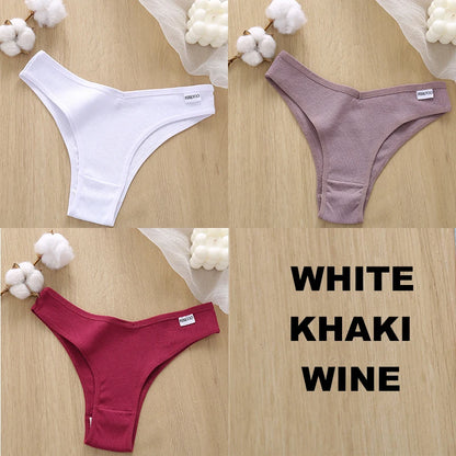 FINETOO 3PCS Women Cotton Lingerie Female Thongs Sexy Underwear Low-Rise Underpant Women's Panties Brazilian Pants Bikini Briefs