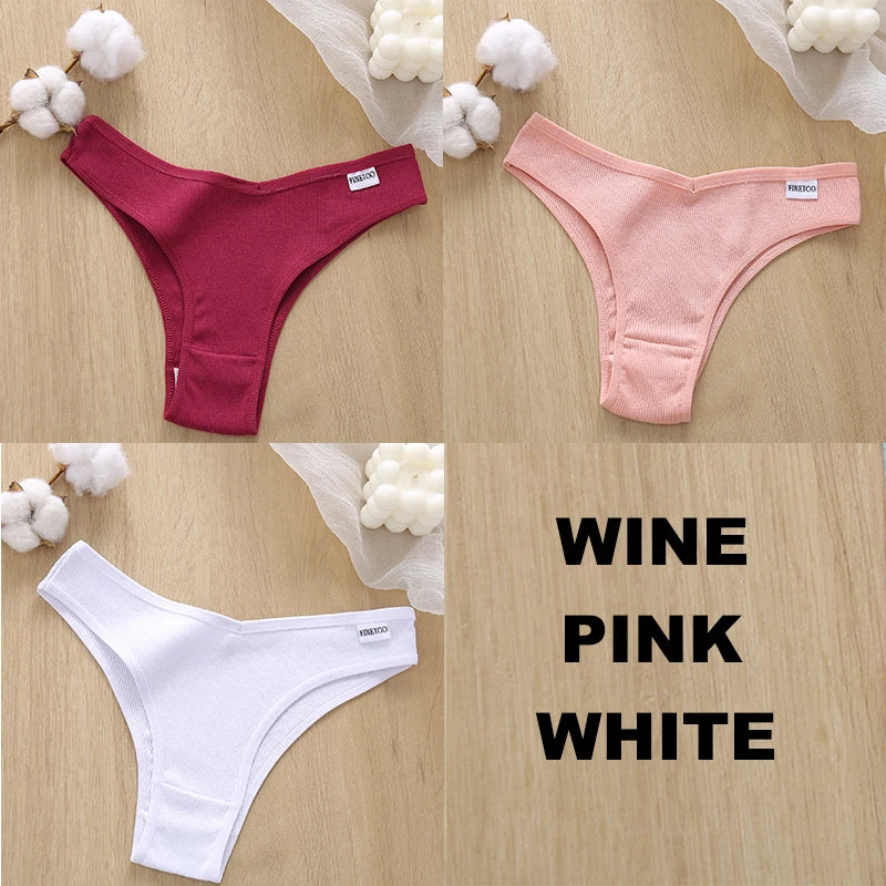 FINETOO 3PCS Women Cotton Lingerie Female Thongs Sexy Underwear Low-Rise Underpant Women's Panties Brazilian Pants Bikini Briefs