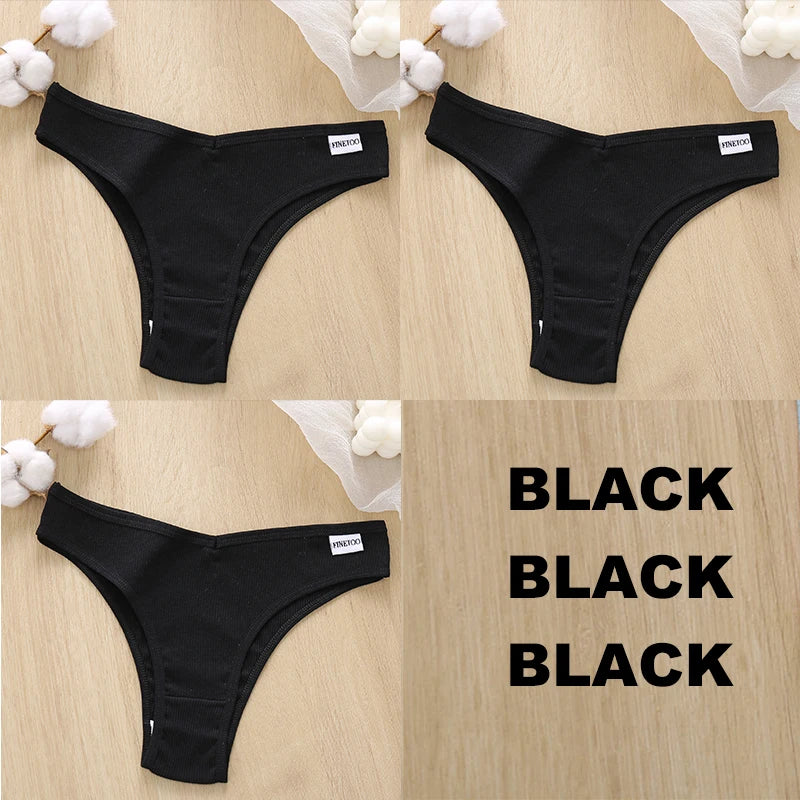 FINETOO 3PCS Women Cotton Lingerie Female Thongs Sexy Underwear Low-Rise Underpant Women's Panties Brazilian Pants Bikini Briefs