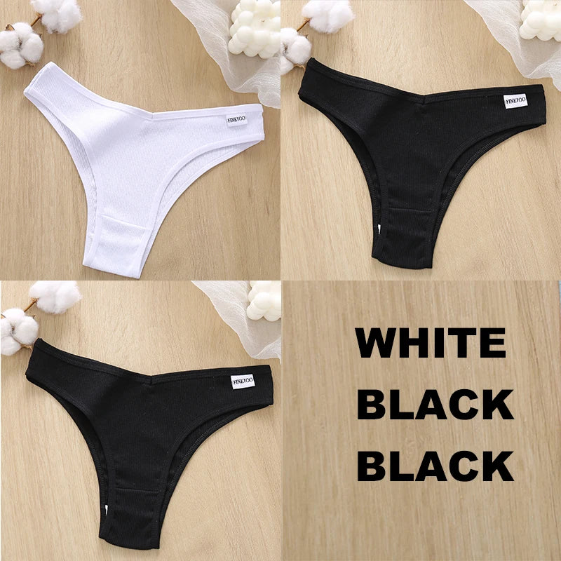 FINETOO 3PCS Women Cotton Lingerie Female Thongs Sexy Underwear Low-Rise Underpant Women's Panties Brazilian Pants Bikini Briefs