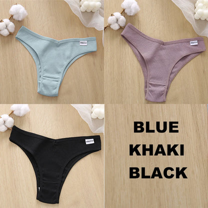 FINETOO 3PCS Women Cotton Lingerie Female Thongs Sexy Underwear Low-Rise Underpant Women's Panties Brazilian Pants Bikini Briefs