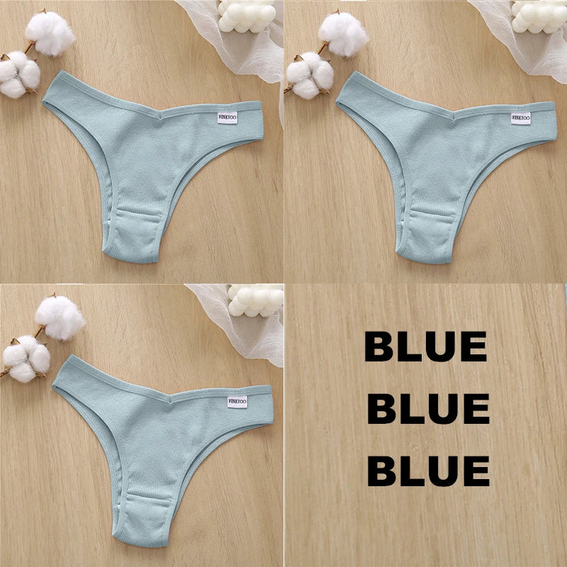 FINETOO 3PCS Women Cotton Lingerie Female Thongs Sexy Underwear Low-Rise Underpant Women's Panties Brazilian Pants Bikini Briefs