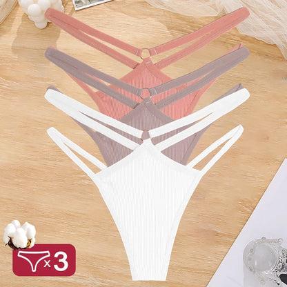 3PCS/Set Women Cotton G-string Thong Low Waist Sexy Secret Underwear Hollow Out Elasticity Panties Thongs Breathable Lingerie