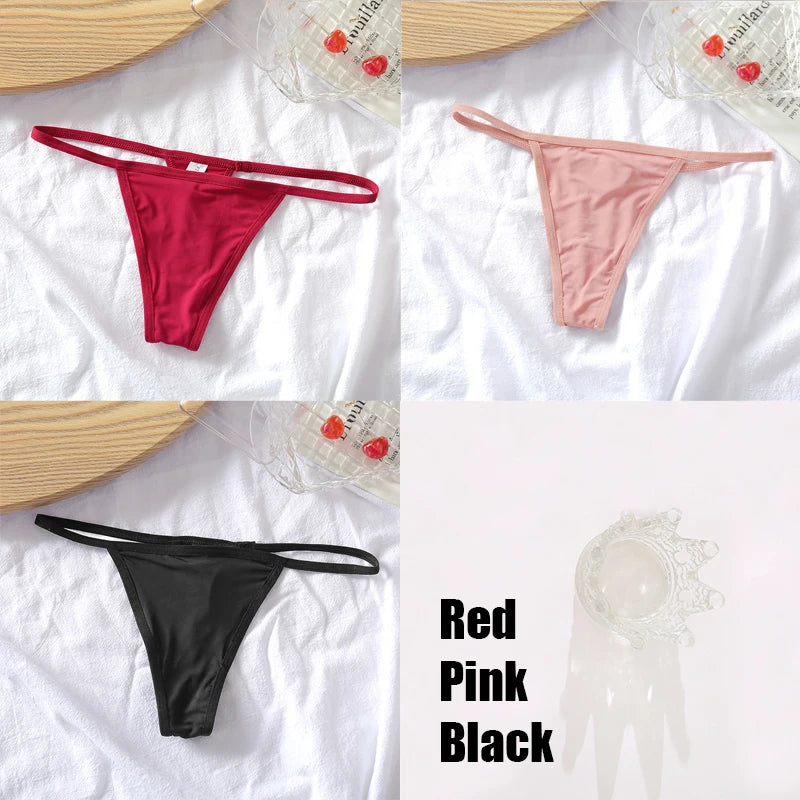 3PCS/Set Cotton G-string Panties Sexy Women's Thongs Low Waist Solid Female Breathable Soft Underwear Comfortable Lingerie