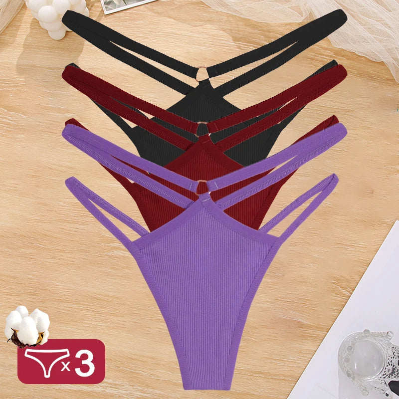 3PCS/Set Women Cotton G-string Thong Low Waist Sexy Secret Underwear Hollow Out Elasticity Panties Thongs Breathable Lingerie