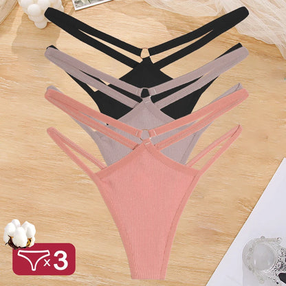 3PCS/Set Women Cotton G-string Thong Low Waist Sexy Secret Underwear Hollow Out Elasticity Panties Thongs Breathable Lingerie