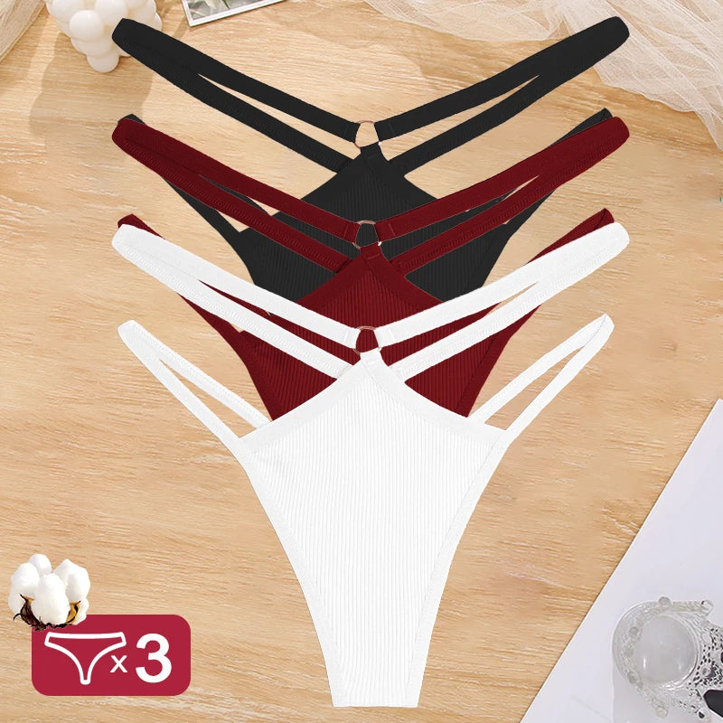 3PCS/Set Women Cotton G-string Thong Low Waist Sexy Secret Underwear Hollow Out Elasticity Panties Thongs Breathable Lingerie