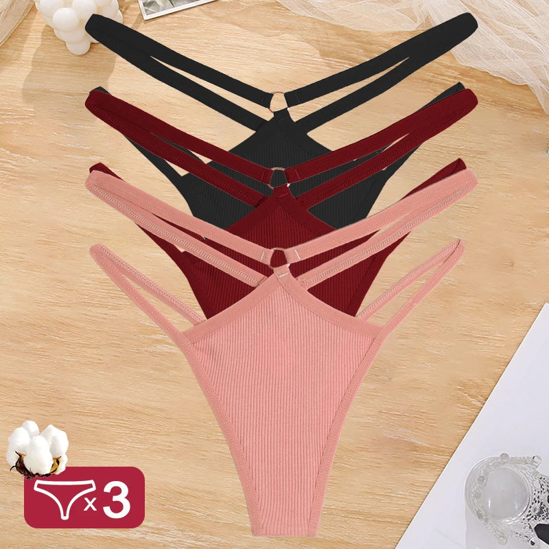 3PCS/Set Women Cotton G-string Thong Low Waist Sexy Secret Underwear Hollow Out Elasticity Panties Thongs Breathable Lingerie