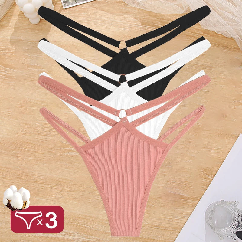 3PCS/Set Women Cotton G-string Thong Low Waist Sexy Secret Underwear Hollow Out Elasticity Panties Thongs Breathable Lingerie