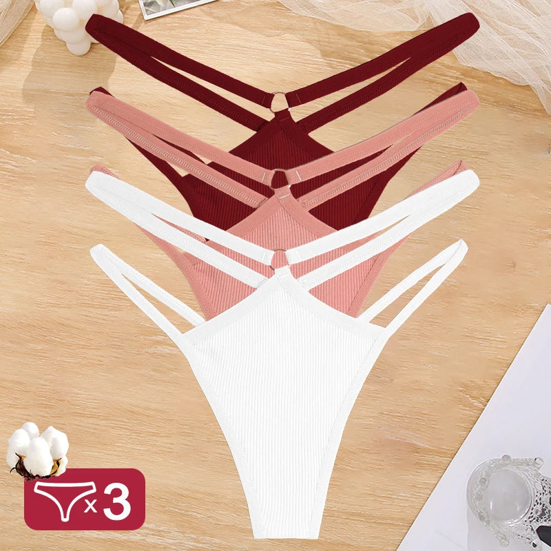 3PCS/Set Women Cotton G-string Thong Low Waist Sexy Secret Underwear Hollow Out Elasticity Panties Thongs Breathable Lingerie