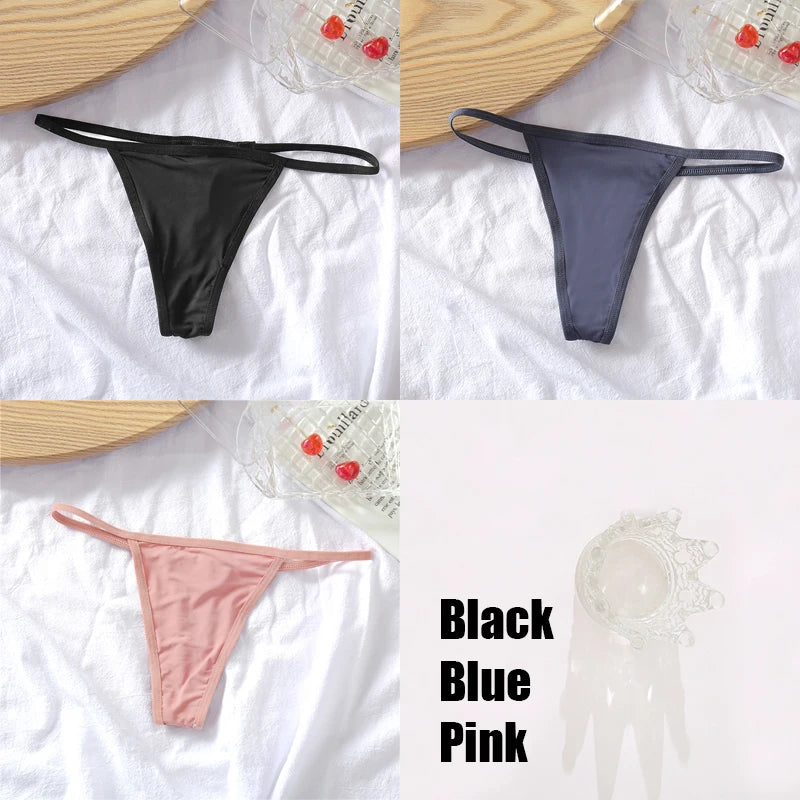 3PCS/Set Cotton G-string Panties Sexy Women's Thongs Low Waist Solid Female Breathable Soft Underwear Comfortable Lingerie