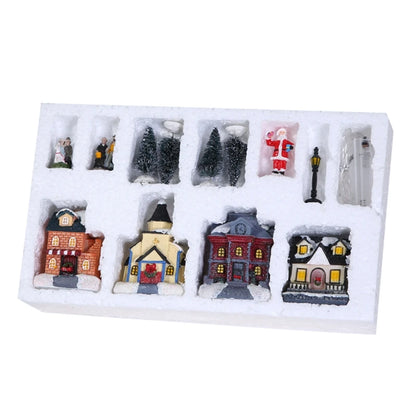 10Pcs/set Christmas Ornament Luminous Home Mini Xmas Cabin Decoration Town Street Light Up Building Holiday Party Gift