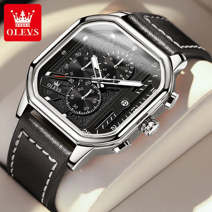 OLEVS 9950 Luxury Brand Men's Quartz Watch Fashion Business Leather Waterproof Timing Code Watch Sports Men's Watch Reloj Hombre