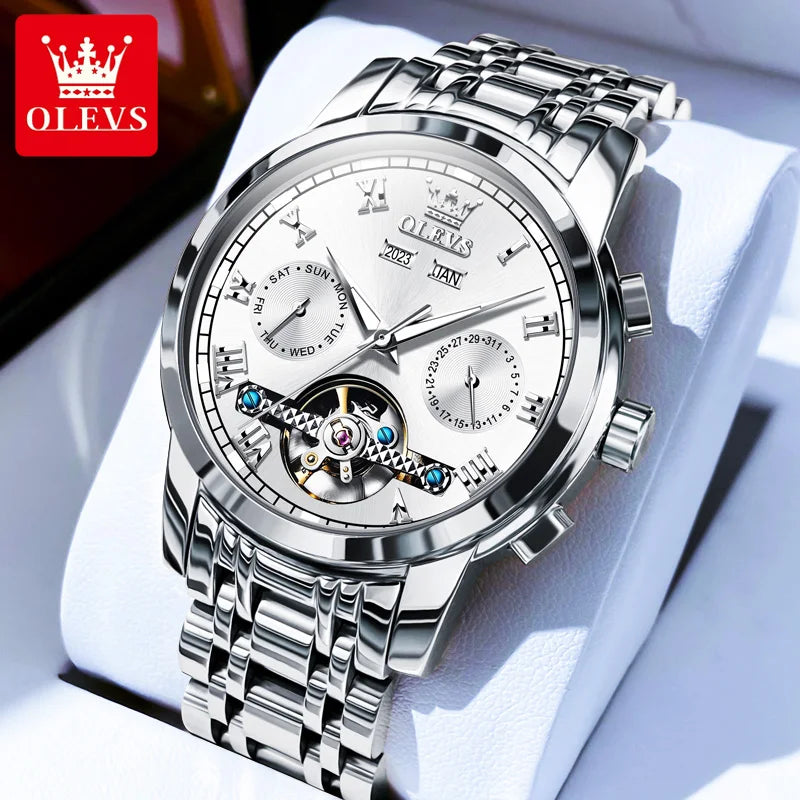 OLEVS Men's Watch Business Multi functional Waterproof Calendar Classic Watch Luxury Automatic Mechanical Skeleton Men's Watch