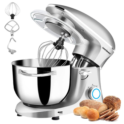 6Qt Electric Food Stand Mixer,660W,6-Speeds Tilt-Head Dough Mixers with Dishwasher-Safe Dough Hook & Wire Whip & Beater