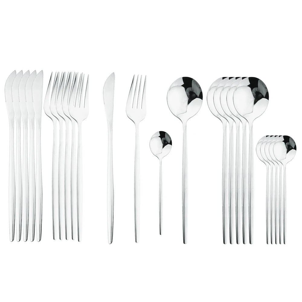 24Pcs Stainless Steel Dinnerware Set Kitchen Green Gold Cutlery Set Knife Fork Spoon Flatware Tableware Western Silverware Set