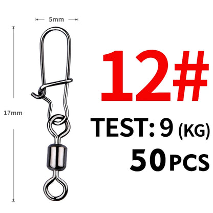 MEREDITH 50PCS Pike Fishing Accessories Connector Pin Bearing Rolling Swivel Stainless Steel Snap Fishhook Lure Swivels Tackle