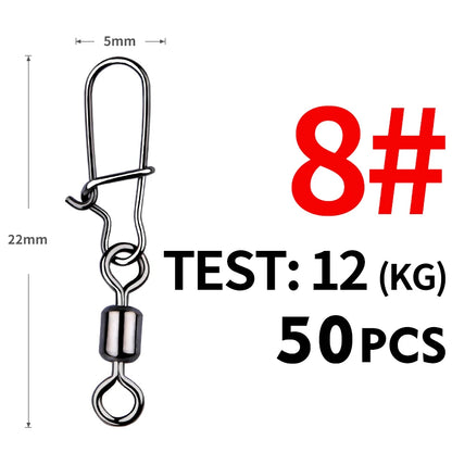 MEREDITH 50PCS Pike Fishing Accessories Connector Pin Bearing Rolling Swivel Stainless Steel Snap Fishhook Lure Swivels Tackle