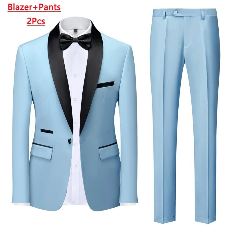 M-6XL Jacket Vest Pants Solid Color Men's Formal Business Office Suit Groom Wedding Dress Party Blazer Waistcoat Trousers Tuxedo