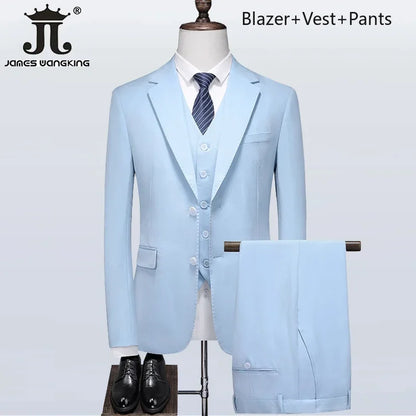 S-5XL ( Blazer + Vest + Pants ) Boutique British Style Mens Suit Plaid Groom Wedding Dress Business Casual Formal Suits 3Pcs Set