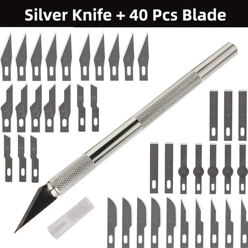 41pcs/set Engraving Non-Slip Metal Scalpel Knife Kit Engraving Blades Cutter Craft Knives DIY Sewing Leathercraft Cutting Tools