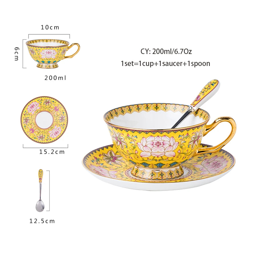 Europe Bone China Coffee Cup Saucer Spoon Set 200ml Luxury Ceramic Mug Top-grade Porcelain Tea Cup Cafe Teaware Party Drinkware