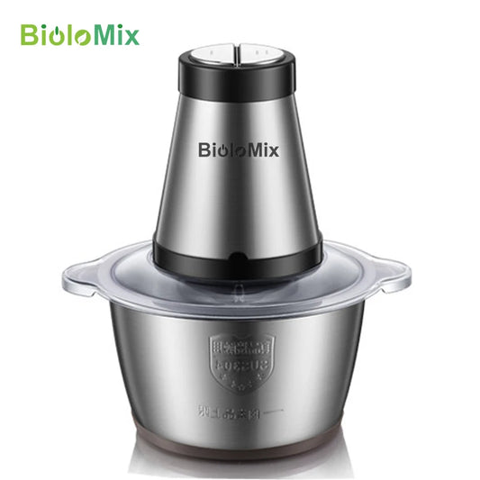 BioloMix 2 Speeds 500W Stainless Steel 2L Capacity Electric Chopper Meat Grinder Mincer Food Processor Slicer