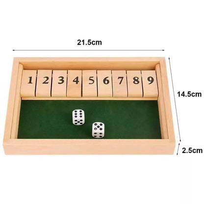 Shut The Box Dice Board Game Wooden Flaps & Dices Game 4 Players Pub Bar Party Supplies Family Entertainment for Kids & Adults