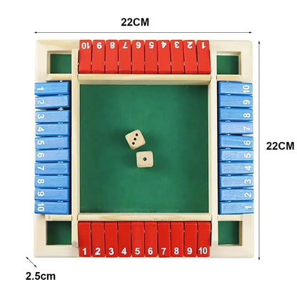 Shut The Box Dice Board Game Wooden Flaps & Dices Game 4 Players Pub Bar Party Supplies Family Entertainment for Kids & Adults