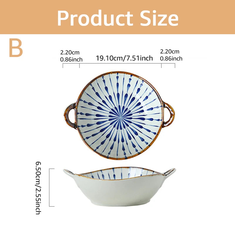 Japanese Household Noodle Bowl 7.5inch Ceramic Soup Bowl With Handle Salad Pasta Bowl Kitchen Tableware Microwave Oven Bakware