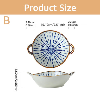 Japanese Household Noodle Bowl 7.5inch Ceramic Soup Bowl With Handle Salad Pasta Bowl Kitchen Tableware Microwave Oven Bakware