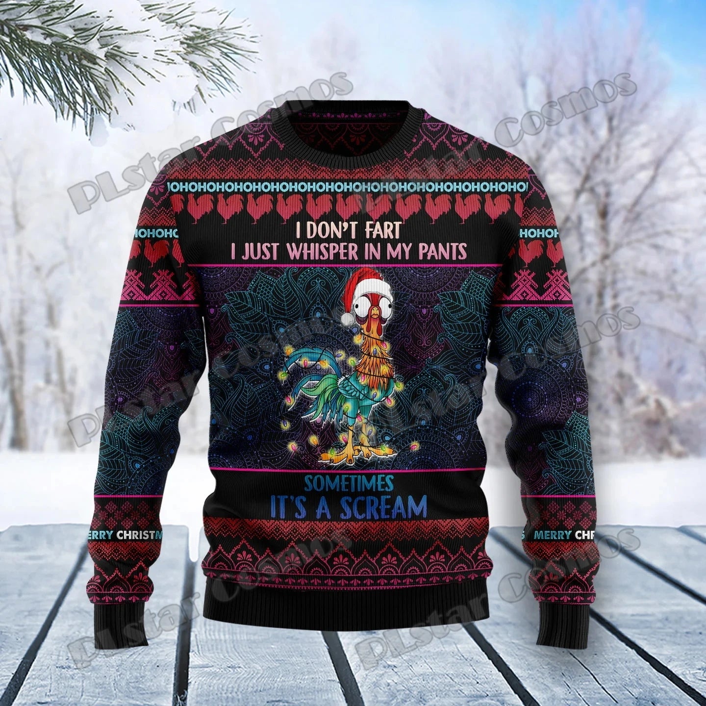 Autumn Winter Unisex Casual Knit Pullover Sweater Christmas Tree Horse Pattern 3D Printed Men's Ugly Christmas Sweater KMY04