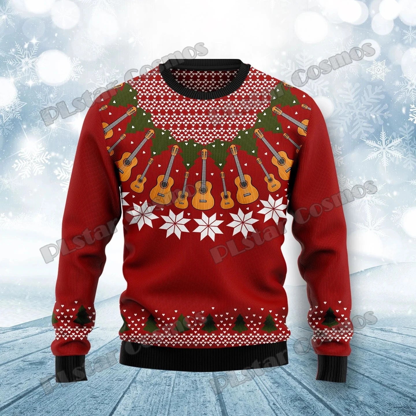 PLstar Cosmos Guitar Christmas Pattern 3D Printed Men's Ugly Christmas Sweater Winter Unisex Casual Warm Knitwear Pullover MY13