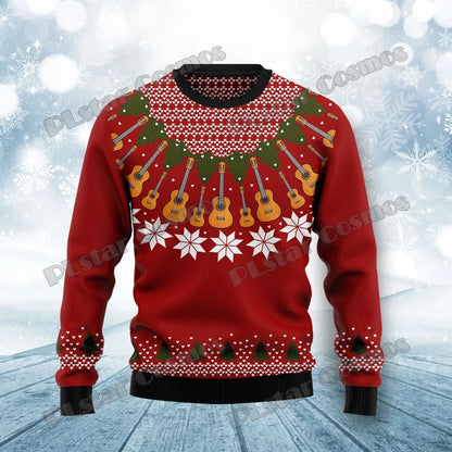 PLstar Cosmos Guitar Christmas Pattern 3D Printed Men's Ugly Christmas Sweater Winter Unisex Casual Warm Knitwear Pullover MY13