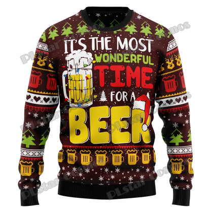 PLstar Cosmos Christmas Jingle Beer 3D Printed Men's Ugly Christmas Sweater Winter Unisex Casual Warm Knitwear Pullover MY22