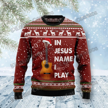 PLstar Cosmos Guitar Christmas Pattern 3D Printed Men's Ugly Christmas Sweater Winter Unisex Casual Warm Knitwear Pullover MY13