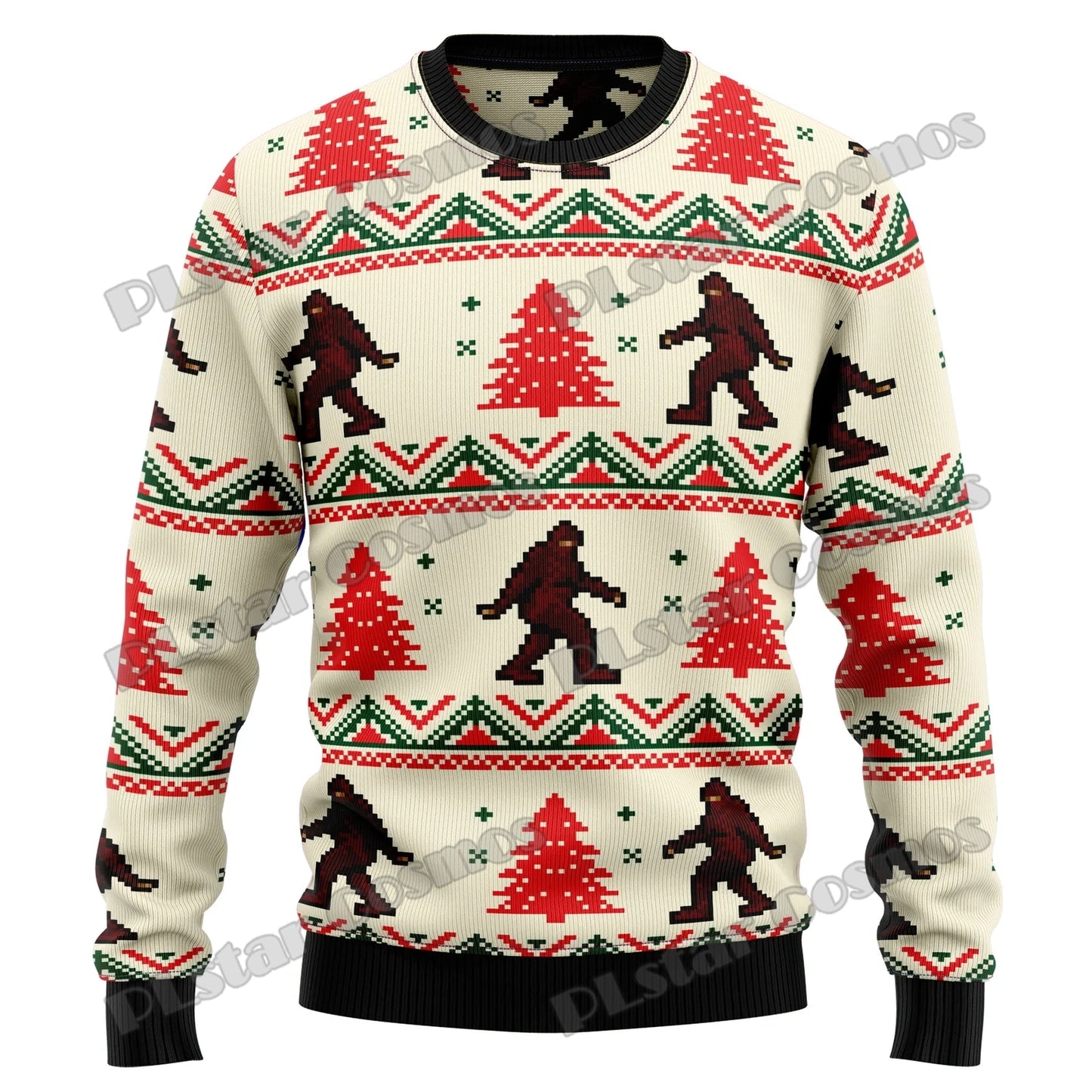 Autumn Winter Unisex Casual Knit Pullover Sweater Amazing Bigfoot Pattern 3D Printed Men's Ugly Christmas Sweater KMY01