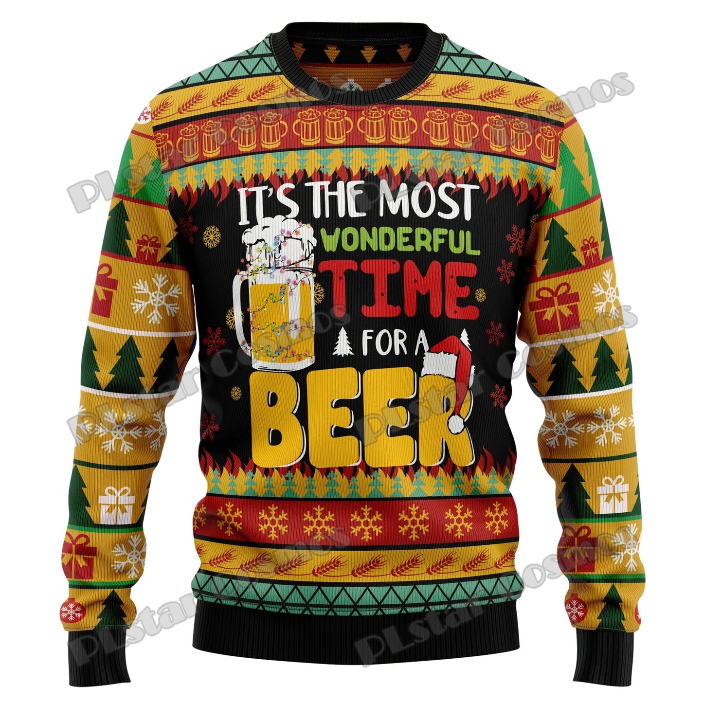 PLstar Cosmos Christmas Jingle Beer 3D Printed Men's Ugly Christmas Sweater Winter Unisex Casual Warm Knitwear Pullover MY22