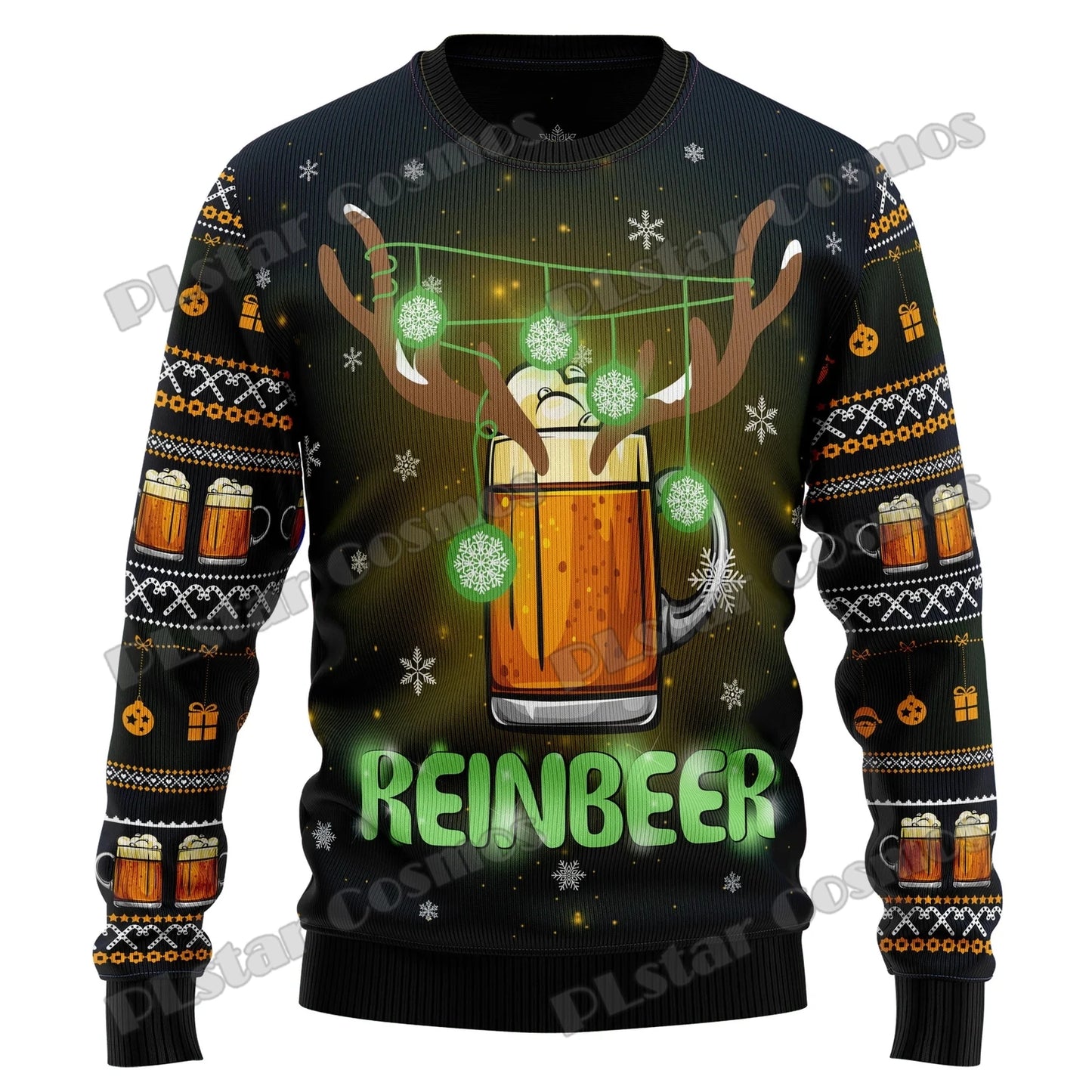 PLstar Cosmos Christmas Jingle Beer 3D Printed Men's Ugly Christmas Sweater Winter Unisex Casual Warm Knitwear Pullover MY22